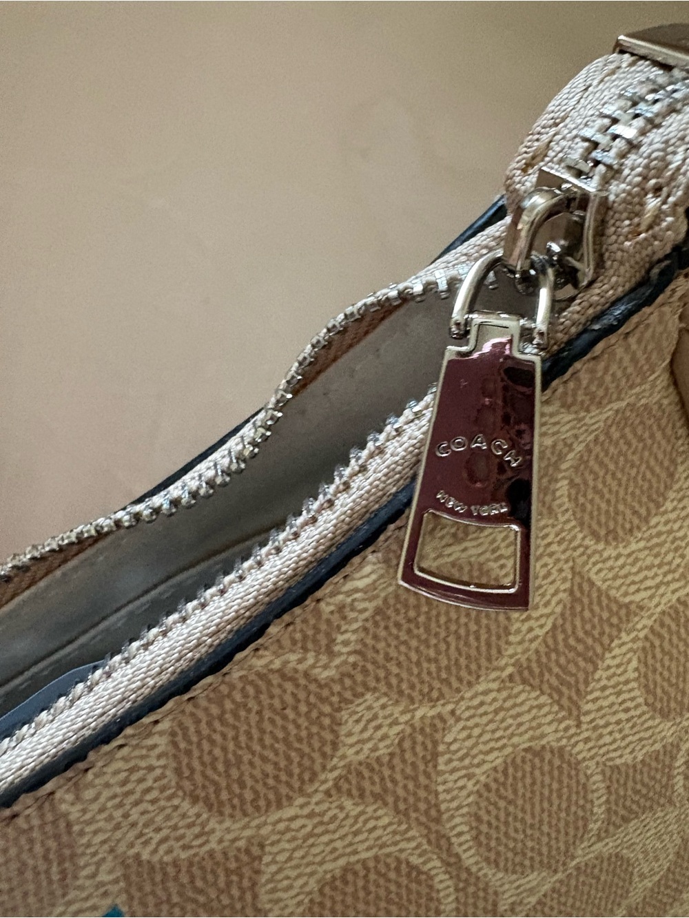 Coach Signature Canvas Shoulder Bag in Light Beige and Cream - Picture 5 of 6